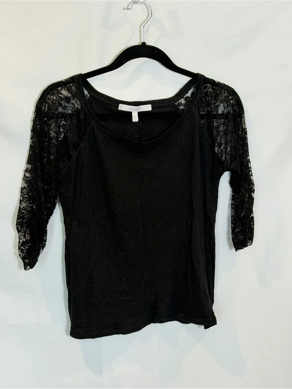 dELiA*s Black Lace Sleeve Long Sleeve Tee